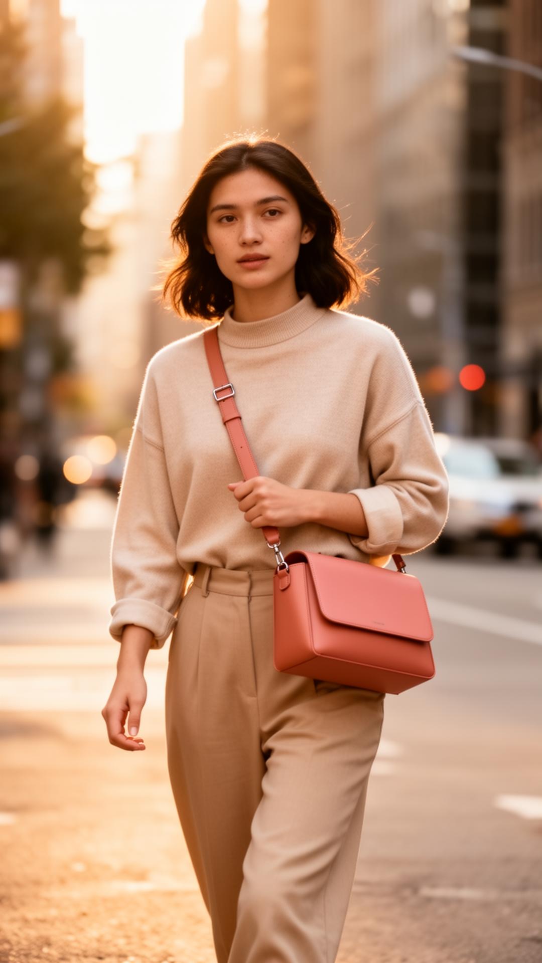 A creative professional walking with a TOGGO crossbody bag
